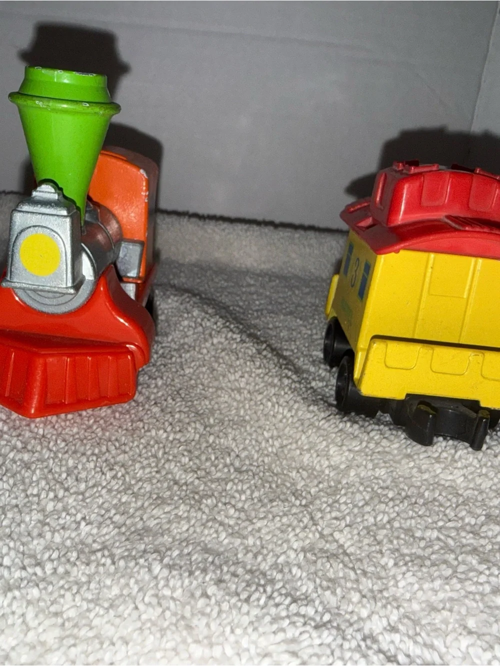 Mattel Yellow and Red Toy Train Cars with Orange Engine